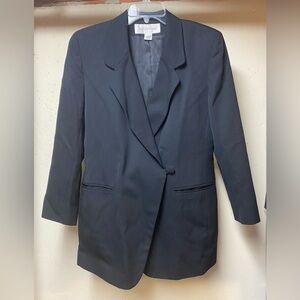 Vintage USA Jones New York Women’s 100% Wool Black Long Line Jacket Blazer Sz 6